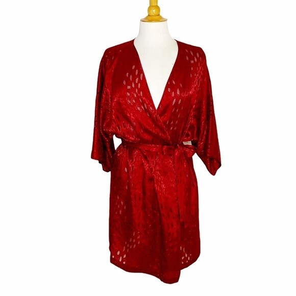 Vintage Red Burnout Animal Print Lingerie Robe - 1X - Picture 5 of 12